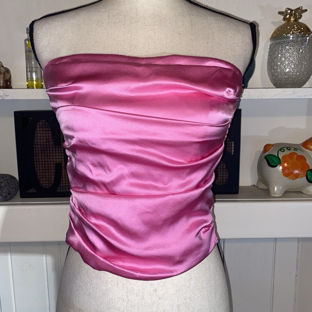 Y2K Amanda Uprichard Pink Silk Small‎ Strapless Top